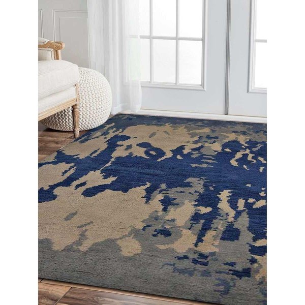 Jensendistributionservices 2 ft. 6 in. x 10 ft. Hand Knotted Wool Contemporary Runner Rug, Blue & Beige MI1556860
